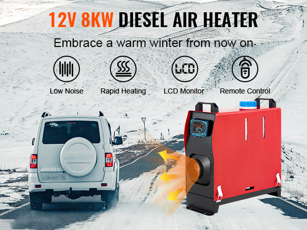 8KW Diesel Air Heater All in One 1 Air Outlet Diesel Heater 12V Remote Control Parking Heater Silencer with Blue LCD Switch for RV Trucks Bus and Trailer