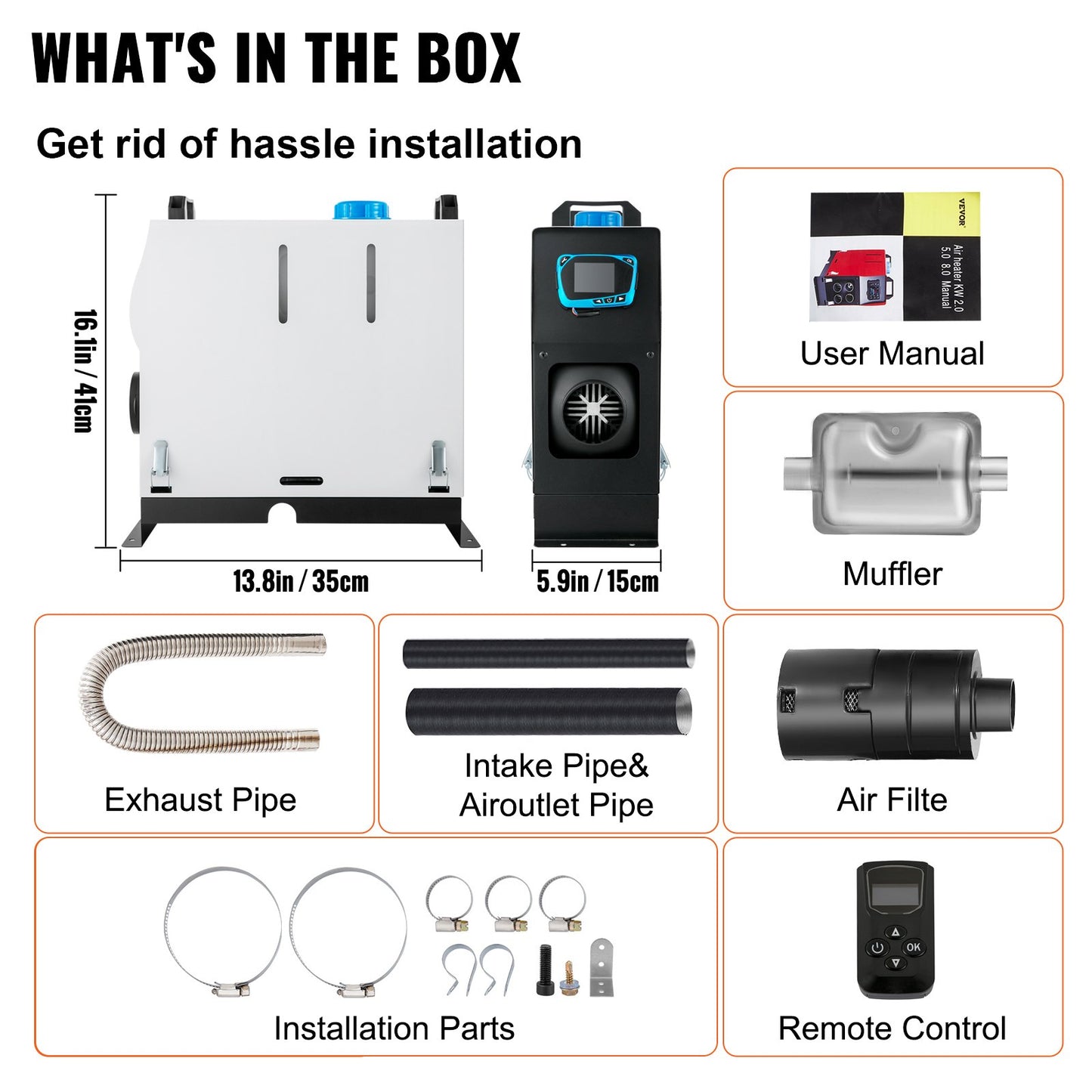 Diesel Air Heater All In one, One Air Outlet, 8KW Diesel Heater 12V, Fast Heating, Diesel Parking Heater with Red LCD Switch, Remote Control For Car, RV Truck, Boat, Campervans and Caravans