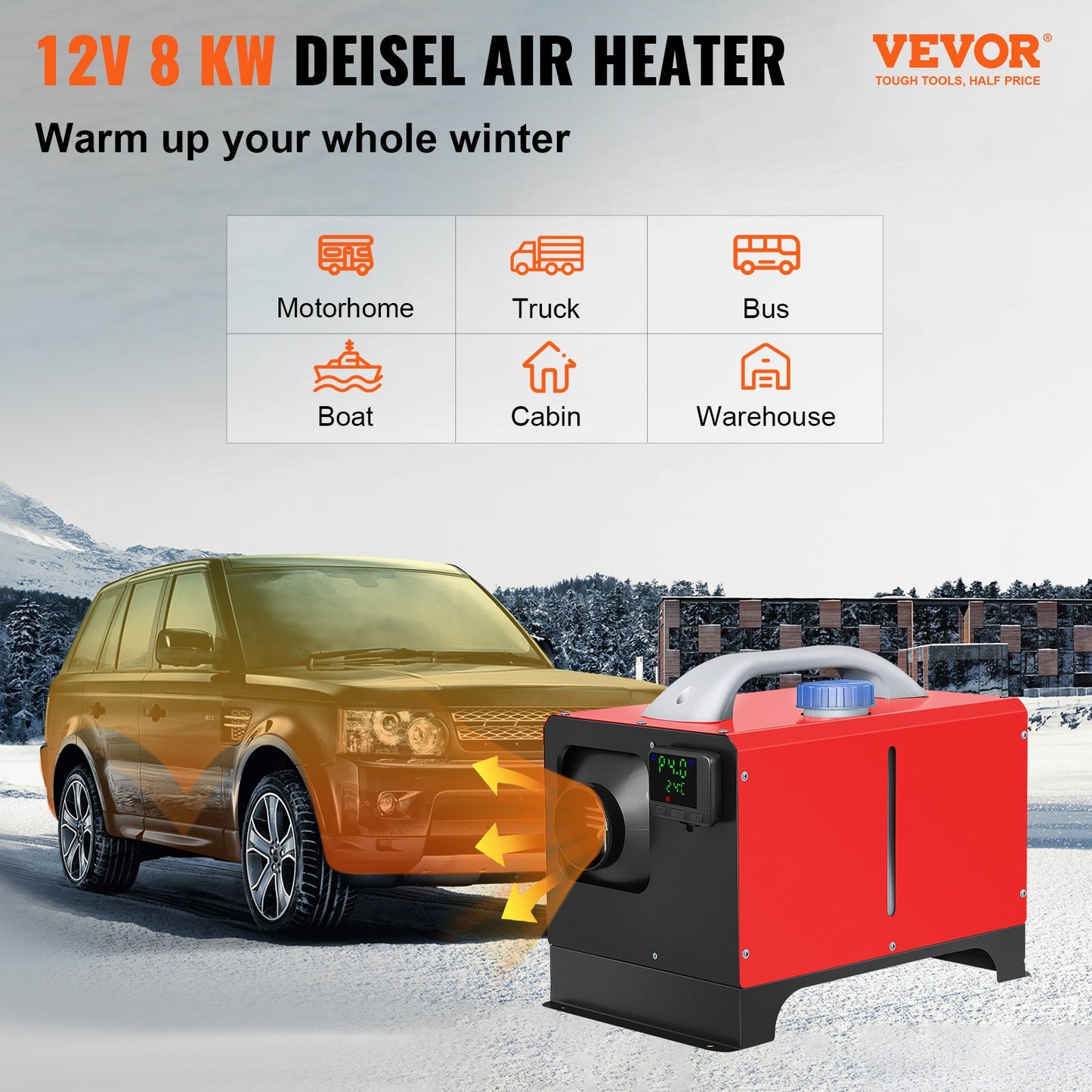 Diesel Air Heater All in One, 8KW Diesel Heater 12V, Fast Heating, Diesel Parking Heater with Black LCD & Remote Control for RV Truck, Boat, Bus, Trailer and Motorhomes